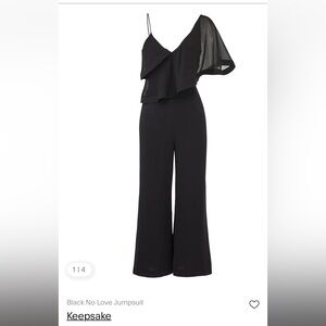 Rent the Runway KEEPSAKE the Label Black Silk Appliqué Ruffle-Shoulder Jumpsuit